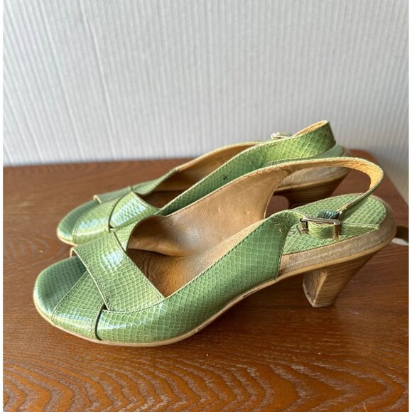 Softspots Shoes Patent Leather Wide Snake Open Toe  Shoes Slingback.  Size 9.5N - Picture 1 of 16